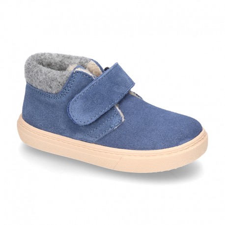 New Ankle boot shoes tennis style with FAKE HAIR lining and velcro strap in suede leather.