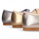 New Little Angel style ballet flat shoes with ribbon in metal finish leather.