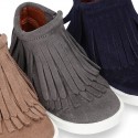 New Sneaker style ankle boots with fringed design in suede leather.