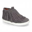 New Sneaker style ankle boots with fringed design in suede leather.