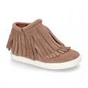 New Sneaker style ankle boots with fringed design in suede leather.