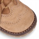 Suede leather SPORT English style ankle boots with mountain soles.