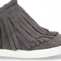 New Sneaker style ankle boots with fringed design in suede leather.