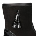 New combined suede leather boots with patent finish and tassels design.