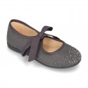 New Autumn winter canvas Mary Janes with ties closure and CRYSTALS design.