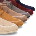 Little Ankle boot shoes Wallabee style in suede leather.