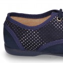 New Autumn winter little laces up shoes with dots canvas design.