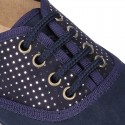 New Autumn winter little laces up shoes with dots canvas design.