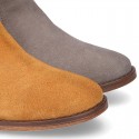 Suede leather ankle boots countryside style with metal elastic band.