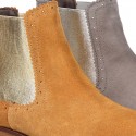 Suede leather ankle boots countryside style with metal elastic band.