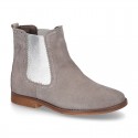 Suede leather ankle boots countryside style with metal elastic band.