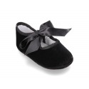 Velvet little Mary Janes for babies with ties closure.