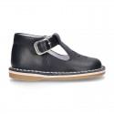 VINTAGE style Nappa Leather T-strap shoes with buckle fastening.