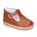 VINTAGE style Nappa Leather T-strap shoes with buckle fastening.