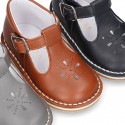 VINTAGE style Nappa Leather T-strap shoes with buckle fastening.