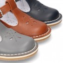 VINTAGE style Nappa Leather T-strap shoes with buckle fastening.