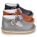 VINTAGE style Nappa Leather T-strap shoes with buckle fastening.