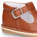 VINTAGE style Nappa Leather T-strap shoes with buckle fastening.