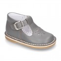 VINTAGE style Nappa Leather T-strap shoes with buckle fastening.