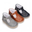 VINTAGE style Nappa Leather T-strap shoes with buckle fastening.