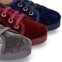 Casual BAMBA type shoes with in velvet canvas.