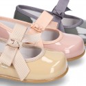 New Classic Patent leather little Mary Jane shoes with velcro strap and ribbon.