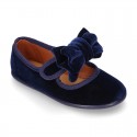 New stylized little Mary Jane shoes with velcro strap and DOUBLE BOW in velvet.