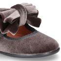 New stylized little Mary Jane shoes with velcro strap and DOUBLE BOW in velvet.