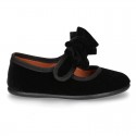 New stylized little Mary Jane shoes with velcro strap and DOUBLE BOW in velvet.