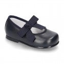 New Classic Soft Nappa leather little Mary Jane shoes with velcro strap and ribbon.