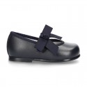 New Classic Soft Nappa leather little Mary Jane shoes with velcro strap and ribbon.