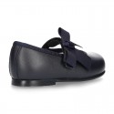 New Classic Soft Nappa leather little Mary Jane shoes with velcro strap and ribbon.