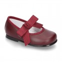 New Classic Soft Nappa leather little Mary Jane shoes with velcro strap and ribbon.