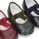 New Classic Soft Nappa leather little Mary Jane shoes with velcro strap and ribbon.