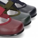 New Classic Soft Nappa leather little Mary Jane shoes with velcro strap and ribbon.