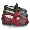 New Classic Soft Nappa leather little Mary Jane shoes with velcro strap and ribbon.