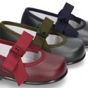 New Classic Soft Nappa leather little Mary Jane shoes with velcro strap and ribbon.