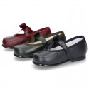 New Classic Soft Nappa leather little Mary Jane shoes with velcro strap and ribbon.