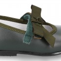 New Classic Soft Nappa leather little Mary Jane shoes with velcro strap and ribbon.