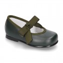 New Classic Soft Nappa leather little Mary Jane shoes with velcro strap and ribbon.