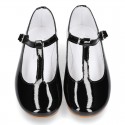 T-strap little Mary Jane shoes in BLACK patent leather.