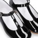 T-strap little Mary Jane shoes in BLACK patent leather.