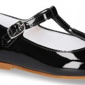 T-strap little Mary Jane shoes in BLACK patent leather.