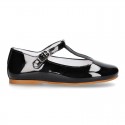 T-strap little Mary Jane shoes in BLACK patent leather.