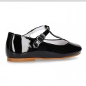 T-strap little Mary Jane shoes in BLACK patent leather.