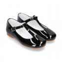 T-strap little Mary Jane shoes in BLACK patent leather.