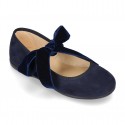 New Autumn winter canvas Mary Jane shoes with ties closure with Velvet big bow.