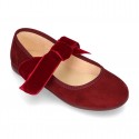 New Autumn winter canvas Mary Jane shoes with ties closure with Velvet big bow.