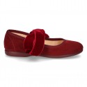 New Autumn winter canvas Mary Jane shoes with ties closure with Velvet big bow.