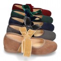 New Autumn winter canvas Mary Jane shoes with ties closure with Velvet big bow.